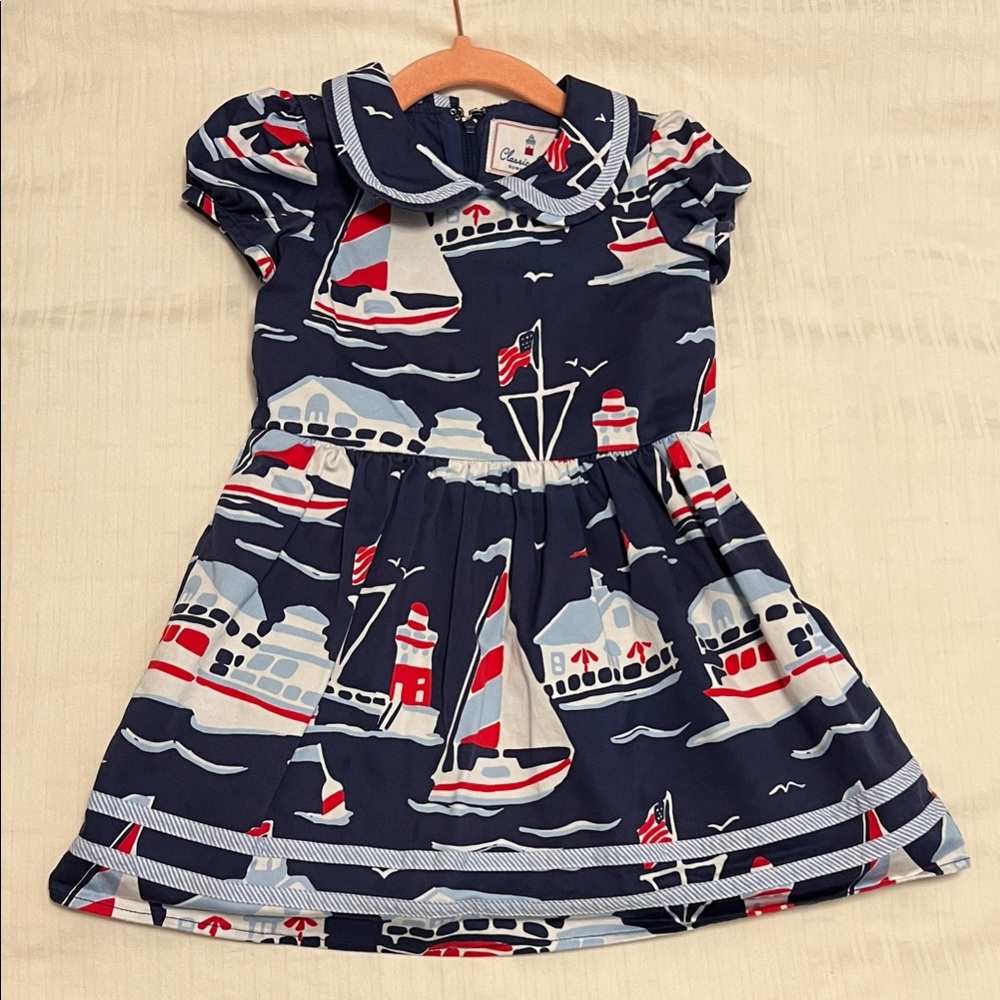 Nautical Themed 3T Kids Dress in Navy Blue
